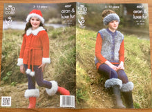 Load image into Gallery viewer, King Cole Aran & Luxe Fur knitting pattern 4057 - Jacket etc 24-32 ins. #1