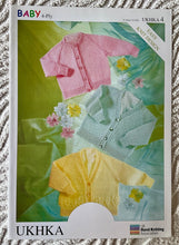 Load image into Gallery viewer, Babies 4 Ply knitting pattern UKHKA 4 Cardigans 12-22 ins Easy Knit Design