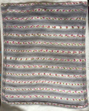 Load image into Gallery viewer, Handmade Knitted Baby Blanket - Grey/White with Pink/Green - 27” x 33” approx.