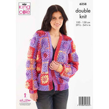 Load image into Gallery viewer, King Cole DK Crochet pattern 6258 Granny Square Cardigan & Jumper 39.5-54.25 ins