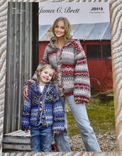 Load image into Gallery viewer, James C Brett Aran knitting pattern JB918 Child’s & Ladies Cardigans 20-50 ins