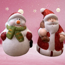 Load image into Gallery viewer, Set of 2 Christmas Trinkets In Hessian Sacks Santa & Snowman Small Ornaments #1