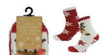 Load image into Gallery viewer, Christmas Ladies Slipper Socks Festive Design Fluffy Cozy Gift Present