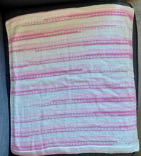 Load image into Gallery viewer, Hand knitted baby blanket pink/white 26”x27” approx