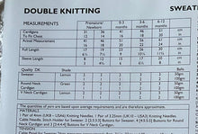 Load image into Gallery viewer, UKHKA DK knitting pattern 124 - Babies Cardigans &amp; Sweater 12-20ins
