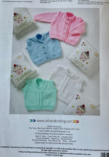 Load image into Gallery viewer, UKHKA DK knitting pattern 122 - Babies Slipovers, Cardigan &amp; Waistcoat 12-20ins

