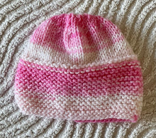 Load image into Gallery viewer, Hand Knitted Baby Hat Beanie Large Prem/Small Newborn Pink &amp; White Brand New
