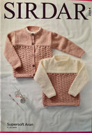 Sirdar Supersoft Aran Knitting Pattern 2504 Sweater & Jacket 22-32 ins