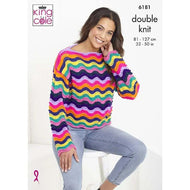 King Cole DK Knitting Pattern 6181 Sweater & Cardigan 32-50 ins