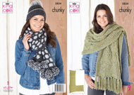 King Cole Chunky Knitting pattern 5834 - Hats, Scarf, Wrap in Poplar Chunky