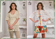 King Cole DK crochet pattern 3543 - cardigan & v-neck tunic - 32-42 ins