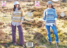 Load image into Gallery viewer, King Cole Chunky Knitting pattern 5904 Round &amp; V Neck Sweaters 32-50 in
