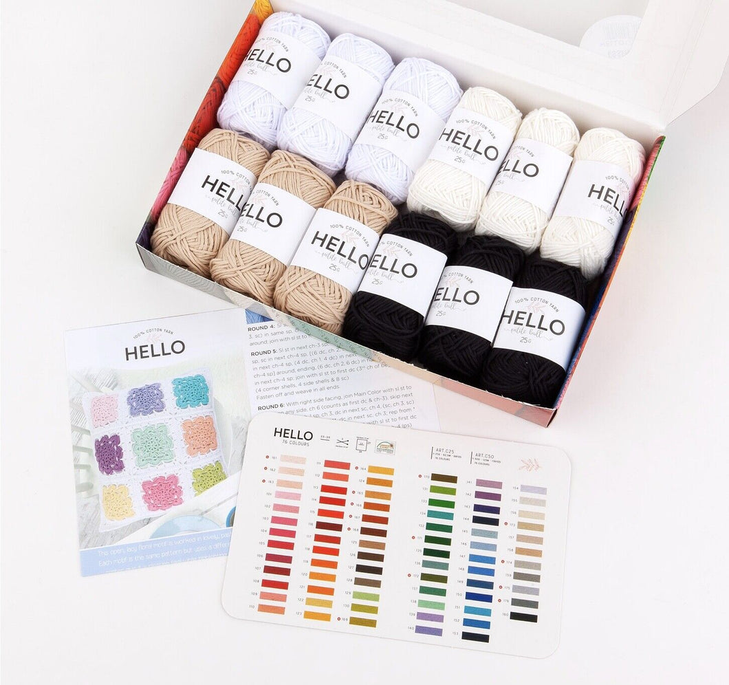 HELLO Colour Pack 12x25G balls of HELLO Cotton yarn gifts for knitters crocheter