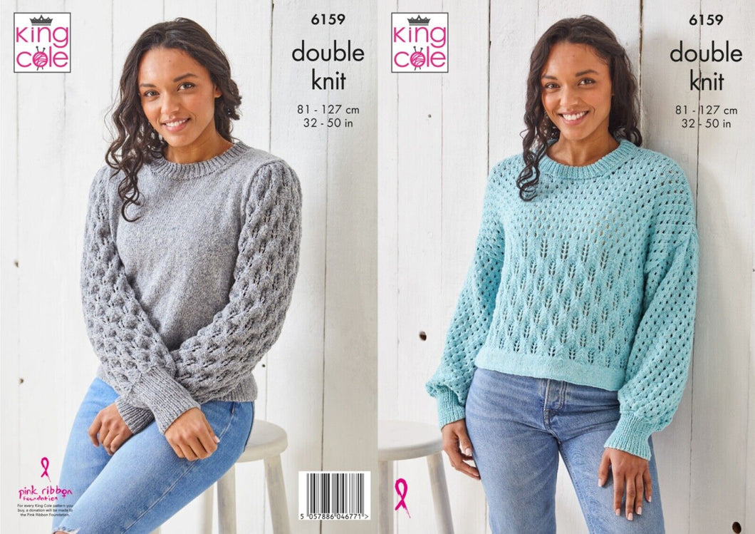 King Cole DK Knitting pattern 6159 Ladies Sweaters 32-50ins