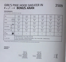 Load image into Gallery viewer, HAYFIELD BONUS ARAN KNITTING PATTERN 2509 Girl&#39;s Pixie Hood Sweater 2 - 13 Years
