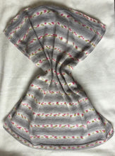 Load image into Gallery viewer, Handmade Knitted Baby Blanket - Grey/White with Pink/Green  - 27” x 33” approx.
