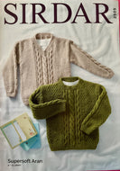 Sirdar Supersoft Aran Knitting Pattern 2505 Sweaters 22-32 ins