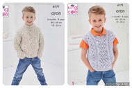 King Cole Aran Knitting pattern 6171 Childs Sweater & Sweater Vest Top 18-26 ins