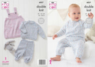 King Cole DK knitting pattern 6057 -  Sweater Pinafore Dress & Pants - 16-24 ins