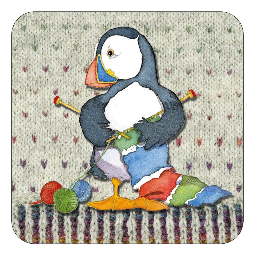 Emma Ball Drink Coaster Tea Coffee Cup Mat - Knitting Woolly Puffin