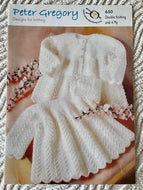 Peter Gregory DK & 4 ply knitting pattern 650  - Babies Dress & Coat