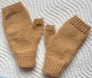 Hand Knitted Ladies Fingerless Gloves/Hand Wrist Warmers Butterscotch Brown