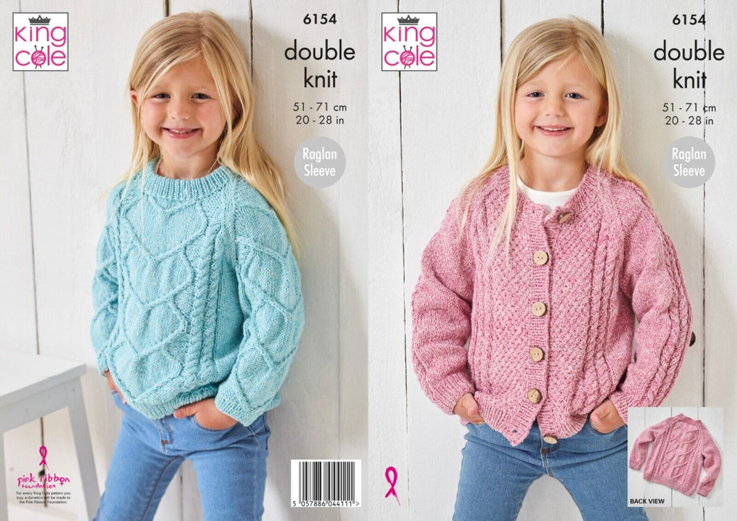 King Cole DK Knitting pattern 6154 Child’s Sweater & Cardigan 20-28ins