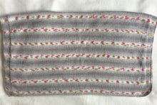 Load image into Gallery viewer, Handmade Knitted Baby Blanket - Grey/White with Pink/Green  - 27” x 33” approx.
