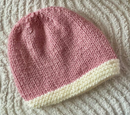 Hand Knitted Baby Girls Hat Beanie Newborn Pink/Cream Brand New