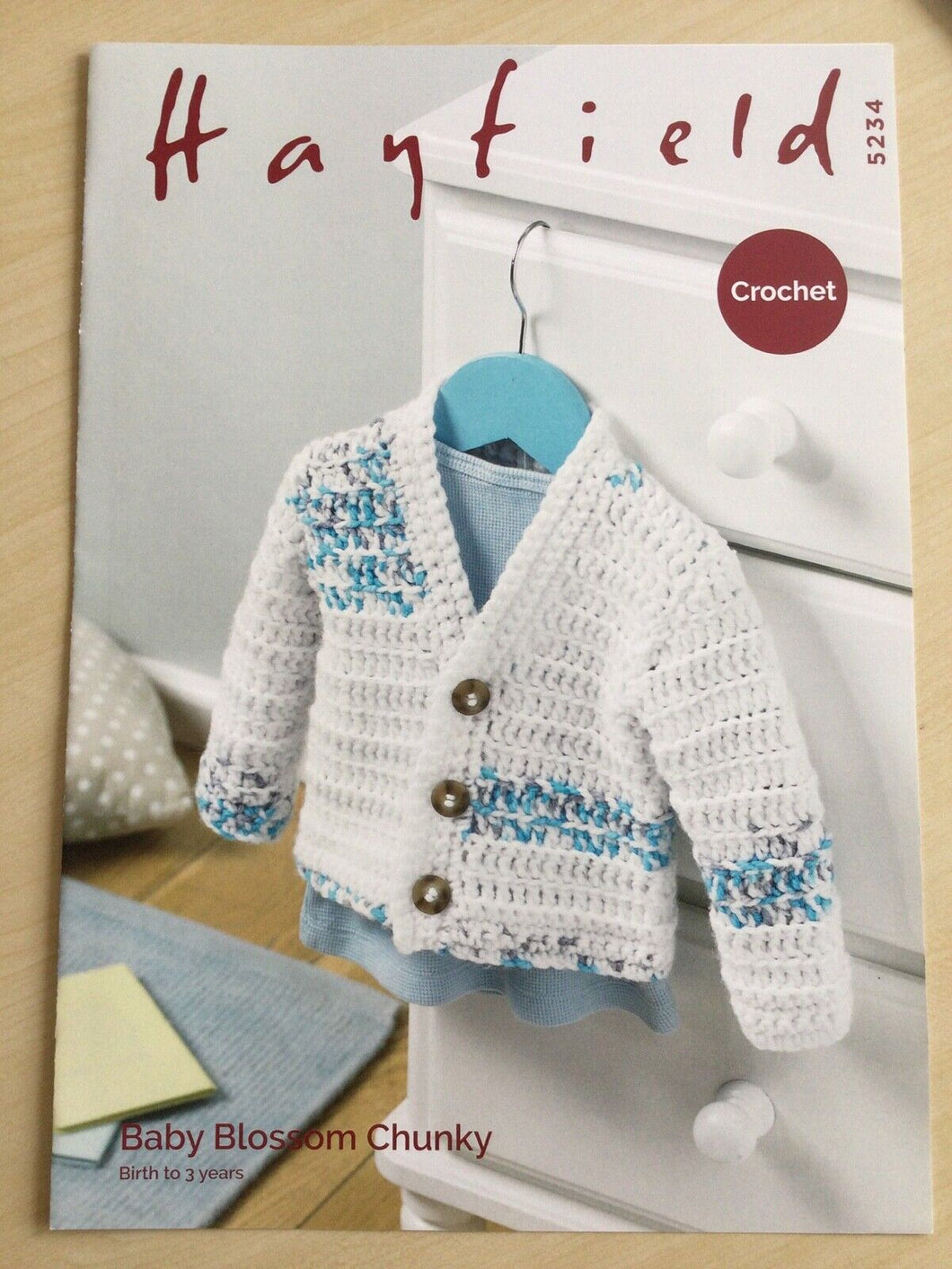 Hayfield Baby DK Crochet Pattern 5234 Boys Cardigan in Baby Blossom DK 16-22 ins