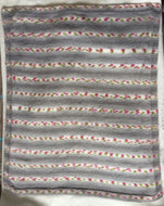 Handmade Knitted Baby Blanket - Grey/White with Pink/Green  - 27” x 33” approx.