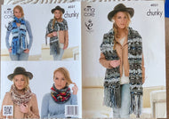 King Cole Chunky Knitting pattern 4031 Scarf Snoods & Shawl