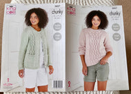 King Cole Chunky Knitting Pattern 5827 Ladies Sweater & Cardigan 32-46 ins