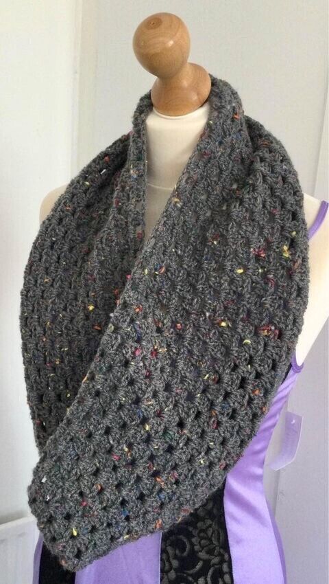 Women’s Hand Crocheted Scarf/Cowl/Neck Warmer Grey