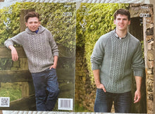 Load image into Gallery viewer, King Cole Aran Knitting pattern 3964 Boys/Mens Cabled Sweater &amp; Hoodie 28-46 ins
