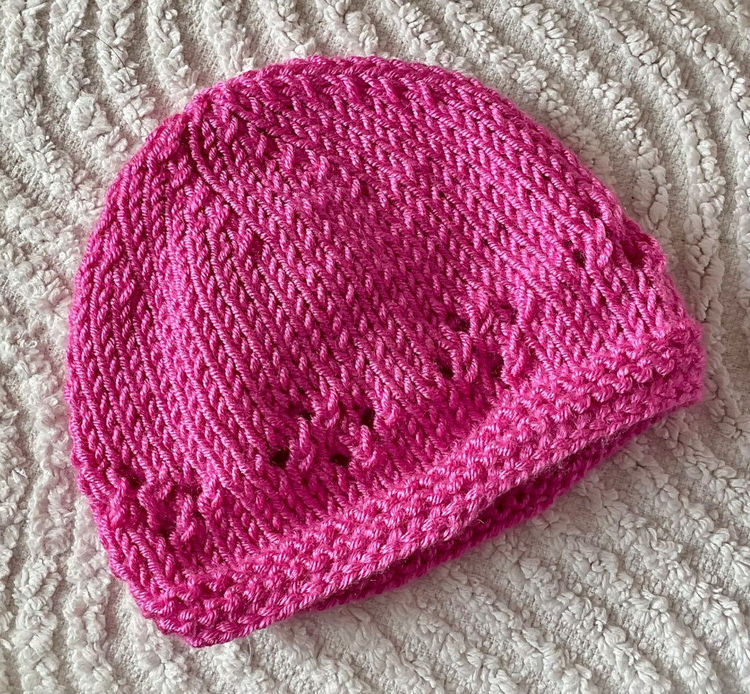 Hand Knitted Baby Girls Hat Beanie Large Prem Pink Brand New