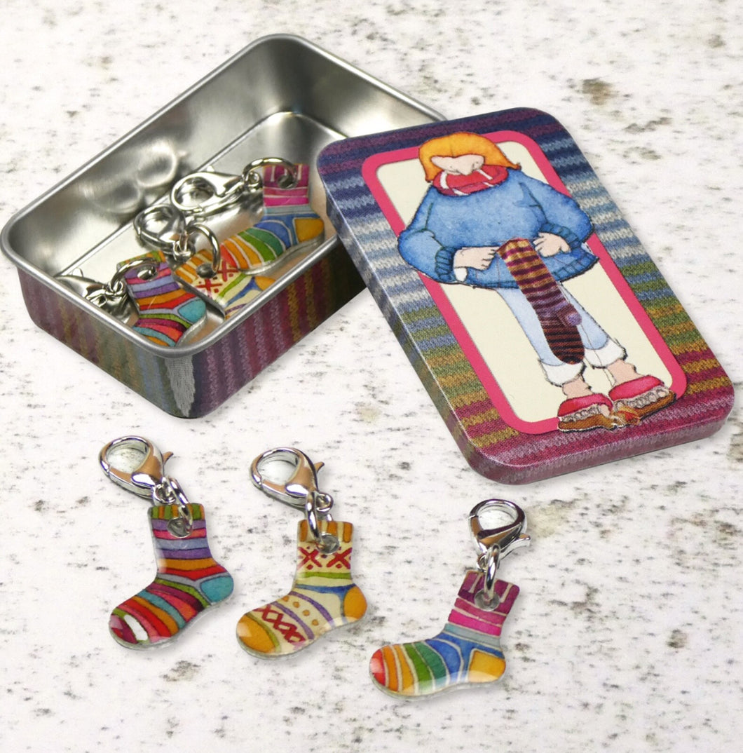 Emma Ball - Socks Crochet Stitch Markers (Set of 6) in a Pocket Tin (TCR21)