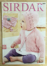 Load image into Gallery viewer,  Sirdar  DK knitting pattern 4849 - Cardigan/Bonnet/Shoes/Blanket - 16-22 ins
