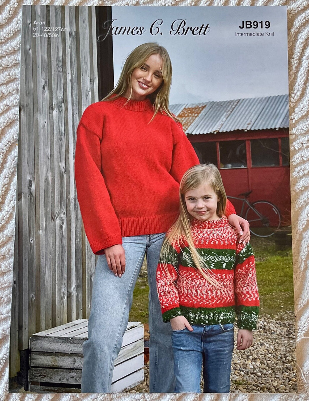 James C Brett Aran knitting pattern JB919 Child’s & Ladies Sweaters 20-50 ins