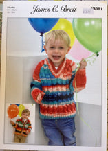Load image into Gallery viewer, James C Brett Chunky knitting pattern JB381 Child’s Cardigan &amp; Sweater 20-30 ins
