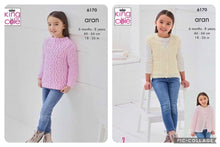 Load image into Gallery viewer, King Cole Aran Knitting pattern 6170 Childs Sweater Cardigan Waistcoat 18-26 ins
