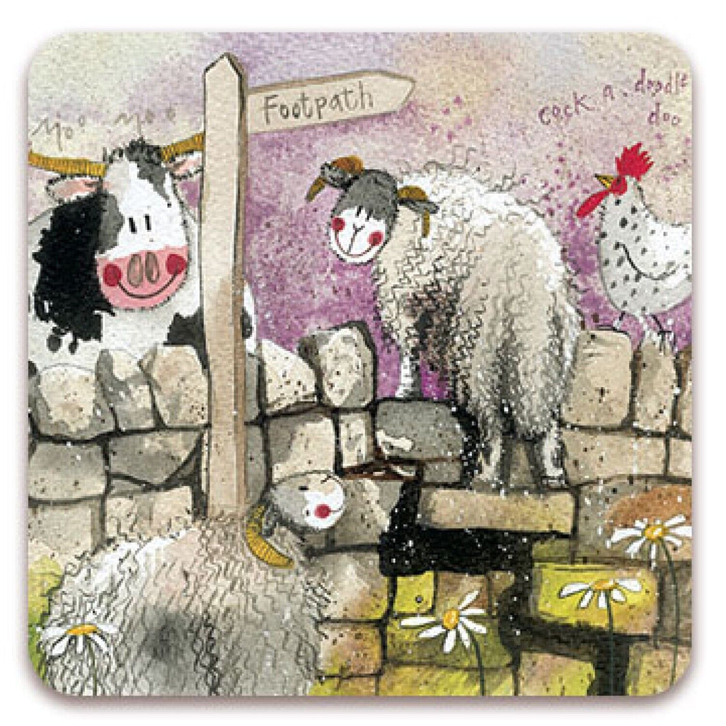 ALEX CLARK STONE WALL COW & SHEEP COASTER (C35)