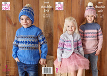 Load image into Gallery viewer, King Cole Aran Knitting pattern 5869 Sweaters Cardigan &amp; Hat  22-28 in
