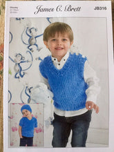 Load image into Gallery viewer, James Brett Chunky knitting pattern JB316 Boys Slipover Sweater Hat  20-30 ins
