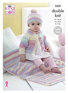 King Cole DK knitting pattern 5420 Cardigan, Hat & Blanket - 16-26 ins