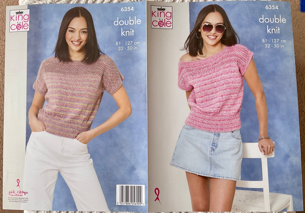 King Cole DK Knitting pattern 6354 Ladies Tops 32-50 ins