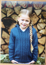 Load image into Gallery viewer, HAYFIELD BONUS ARAN KNITTING PATTERN 2509 Girl&#39;s Pixie Hood Sweater 2 - 13 Years
