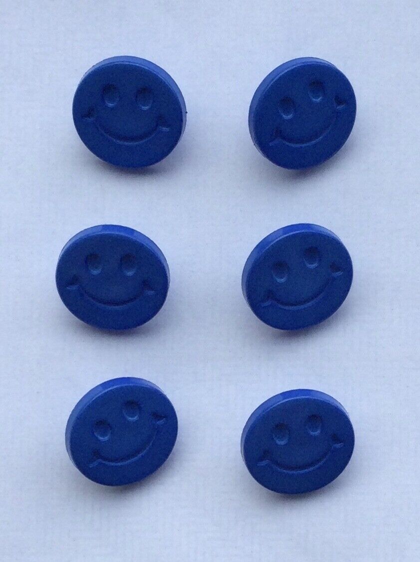 Smiley Face Buttons, Happy Face, Pack of 6, Shiny Finish, 15mm, Many Colours