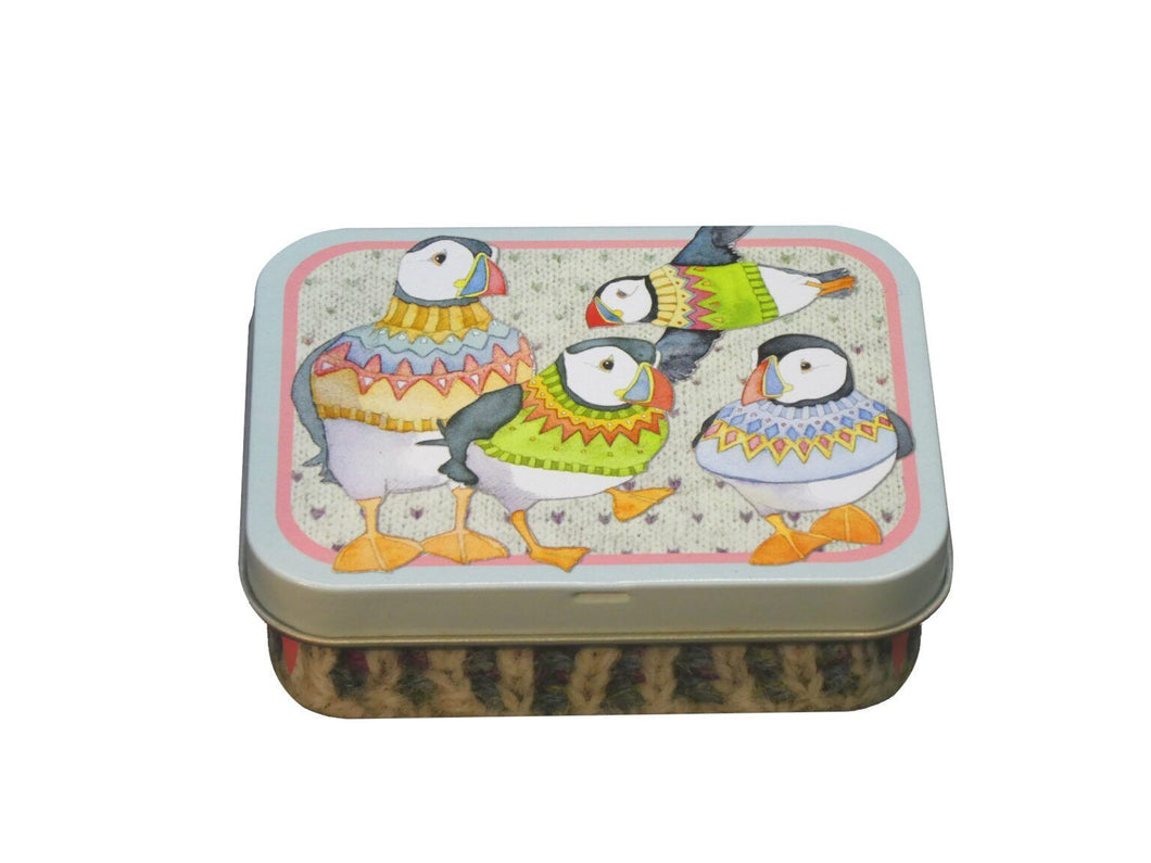 Mini Hinged Tin - Woolly Puffins by Emma Ball