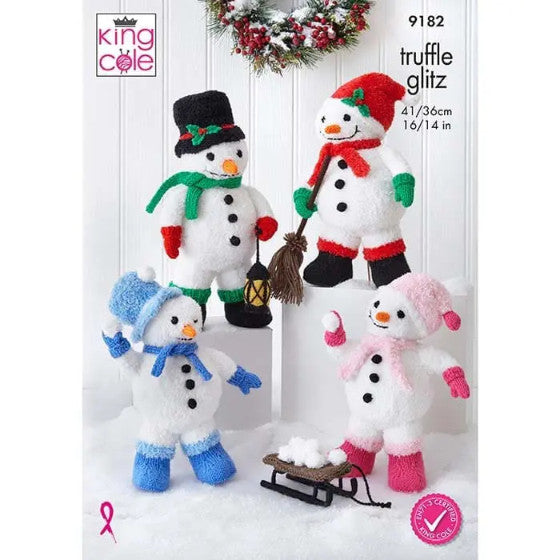 King Cole Knitting Pattern 9182 Truffle Glitz Snowmen Toy/Decs